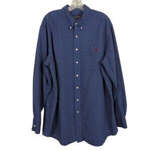 U.S. Polo Assn. Men’s XLT Blue Texture Dot Button Down Shirt Long Sleeve Cotton